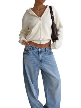 SKIMS Off White Terry Zip Up Cropped Hoodie Large☁️🤍✨